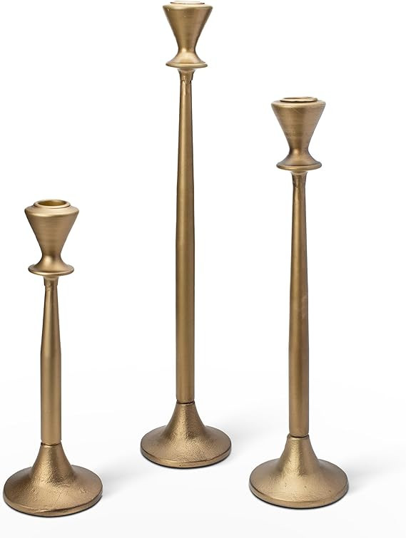 Iron Taper Candle Holders Set of 3, 17'' 13'' 10'' Antique Brass Candlestick Holders for Dining T... | Amazon (US)
