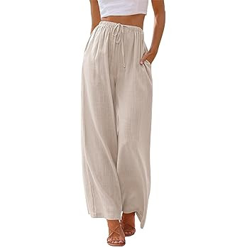 LILLUSORY Linen Wide Leg Pants Womens Palazzo Flowy Beach Vacation 2026 Summer Spring Fashion Out... | Amazon (US)