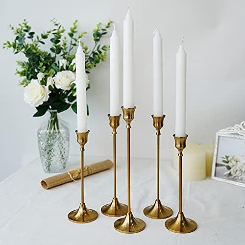 Vincidern 5Pcs Brass Gold Taper Candle Holders, Vintage Decorative Candlestick Holders, Metal Din... | Amazon (US)