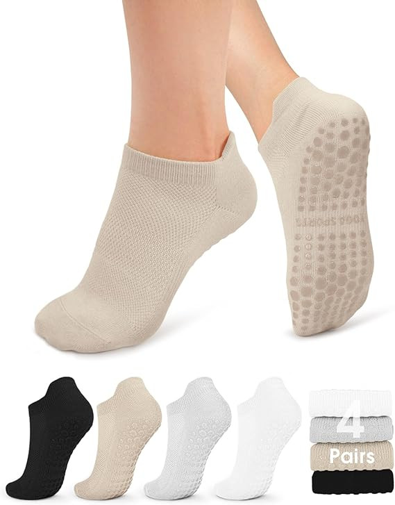 YeuG 4/6 Pairs Pilates Socks for Women - Non Slip Grip Socks for Yoga, Barre, Hospital, Barefoot | Amazon (US)