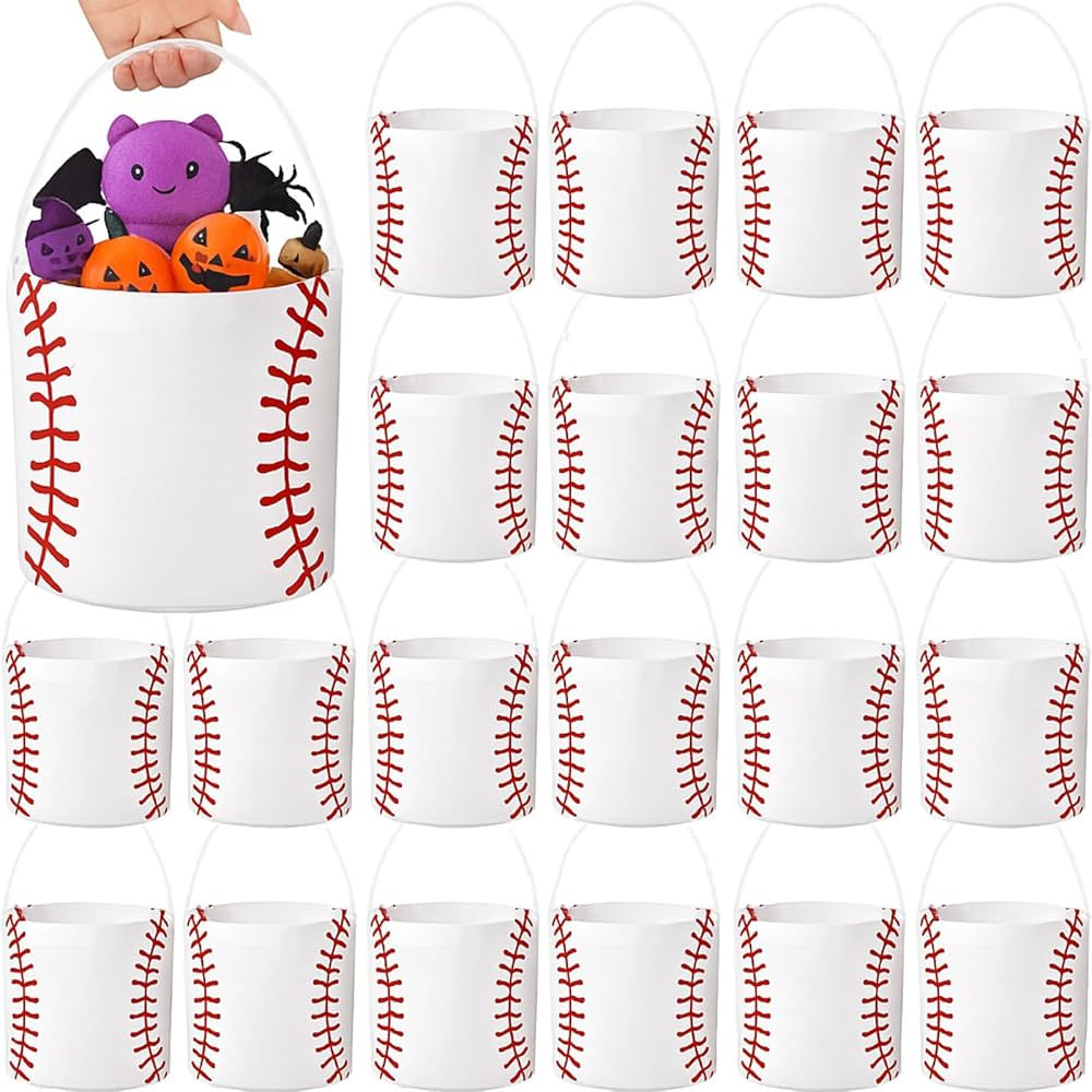 24 Pcs Halloween Baseball Easter Bucket with Handles Fabric Baseball Trick or Treat Ice Bulk Cand... | Amazon (US)