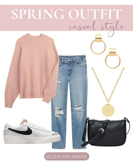 Casual spring outfit idea: Cute sweater, ripped jeans, and nike shoes

#springfashion #fashionfinds #midsizeoutfit #casualstyle

#LTKstyletip #LTKFind