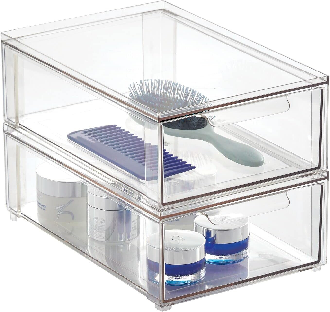 mDesign Plastic Stackable Bathroom Storage Organizer Bin with Pull Out Drawer for Cabinet, Vanity... | Amazon (US)