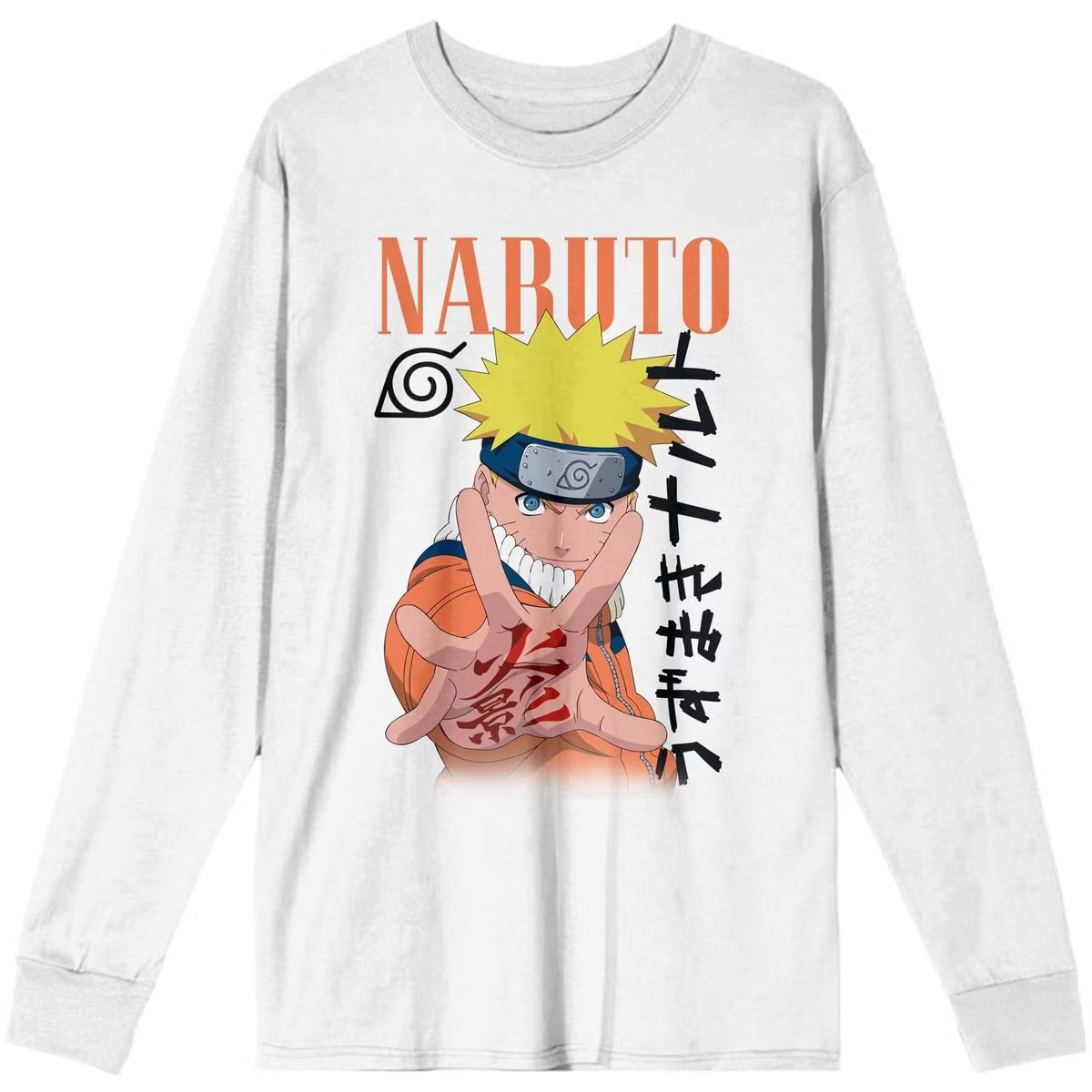 Naruto Classic Naruto Uzumaki & Kanji Men's White Long Sleeve Shirt | Target