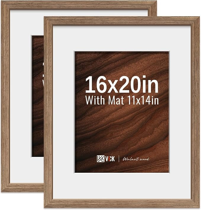 VCK 16x20 Picture Frame 2 Pack - Walnut, High-End Wood Poster Frames with Tempered Glass, Display... | Amazon (US)