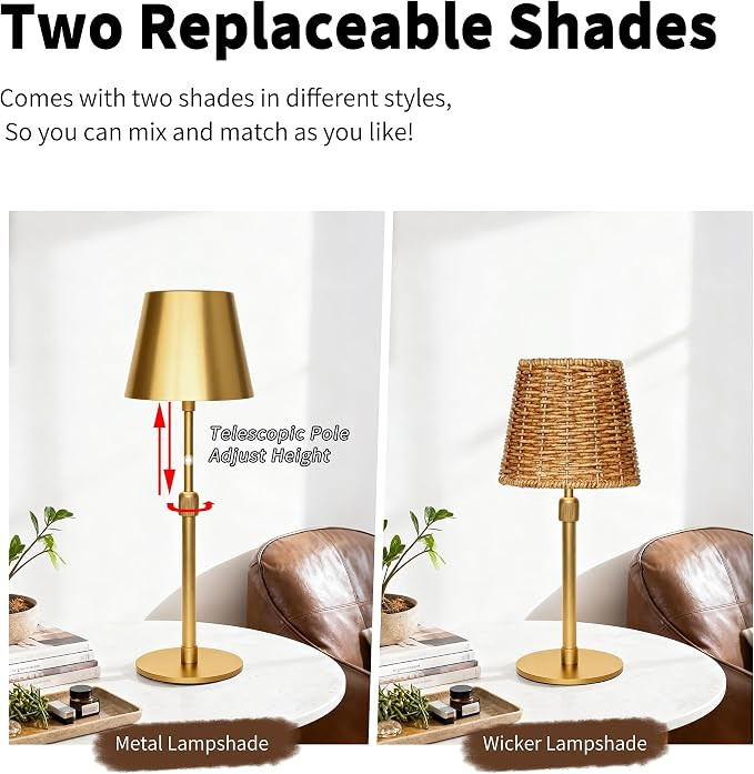 Mr.White Outdoor Waterproof Rechargeable Cordless Table Lamp with Telescopic Pole & Wicker Shade,... | Amazon (US)
