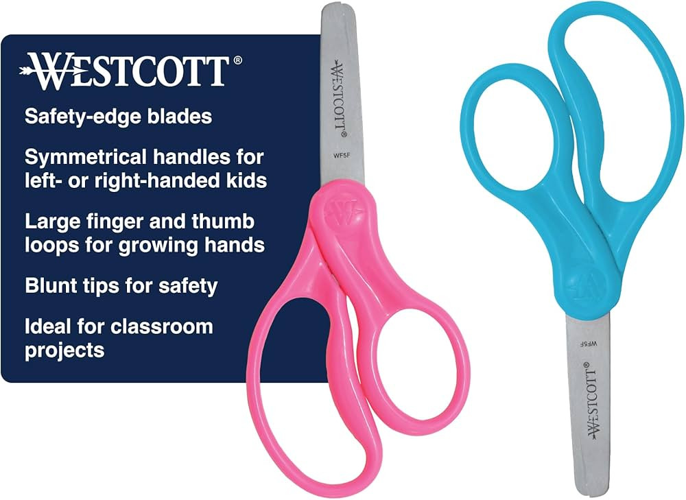 Westcott 5" Hard Handle Kids Scissors, Blunt, Assorted Colors, 2-Pack | Amazon (US)