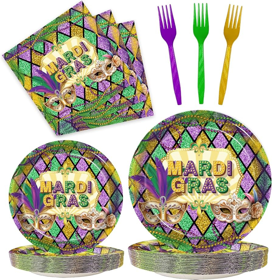 96 Pcs Mardi Gras Party Supplies Masquerade Mask Paper Plates Napkins Set Disposable Dinnerware T... | Amazon (US)
