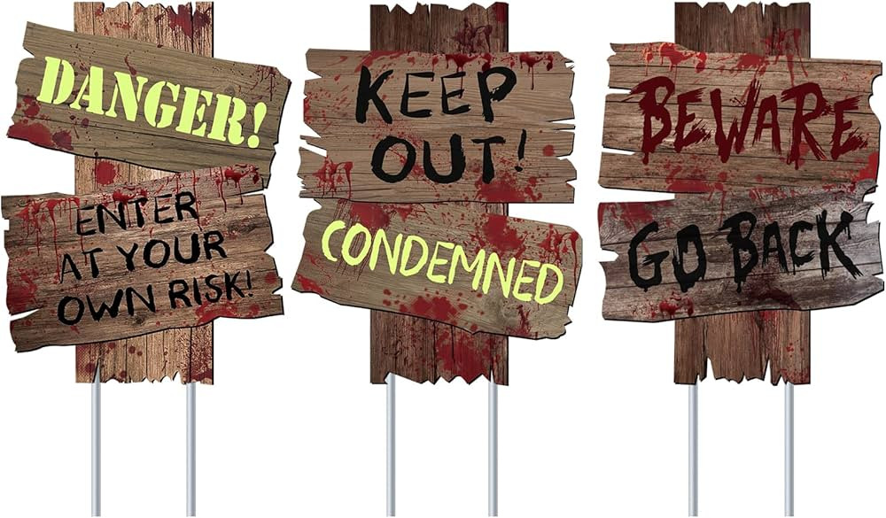 GABOSS Halloween Decorations Beware Signs Yard Stakes Outdoor Creepy Assorted Warning Sign,Scary ... | Amazon (US)
