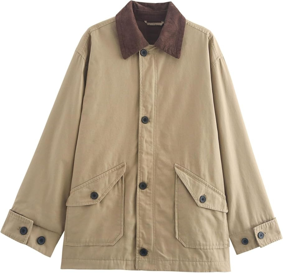 Womens Barn Jacket Classic Canvas Utility Jackets Corduroy Collar Vintage Button Down Coat with P... | Amazon (US)