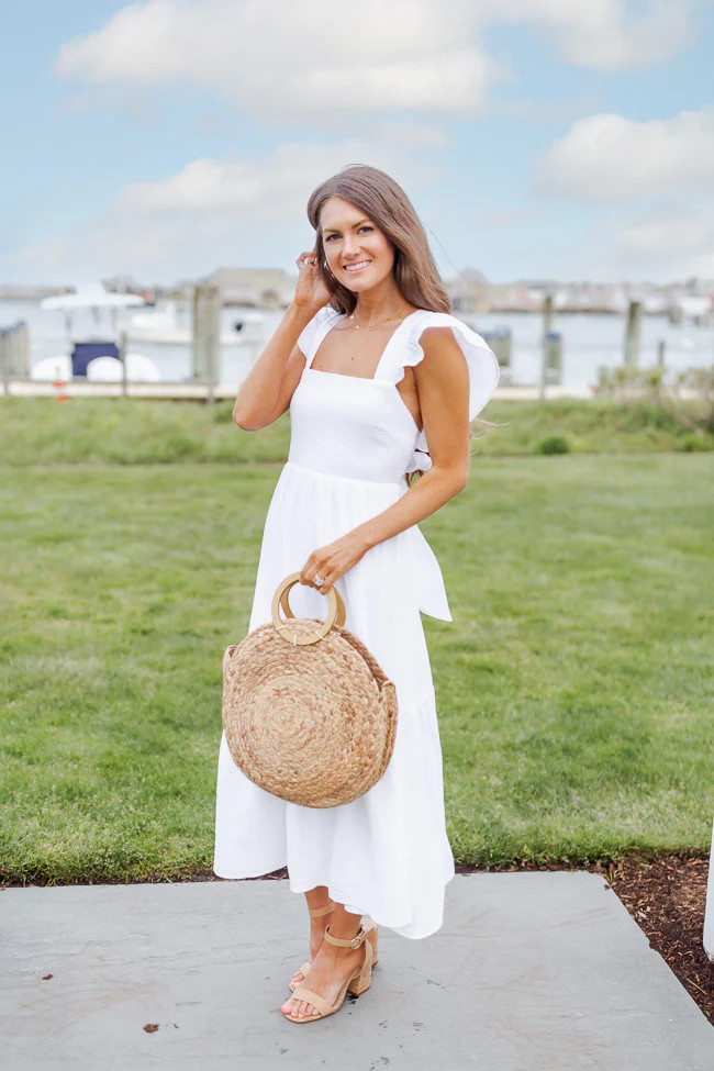 CAITLIN COVINGTON X PINK LILY Kennedy Ivory Bow Back Midi Dress | Pink Lily
