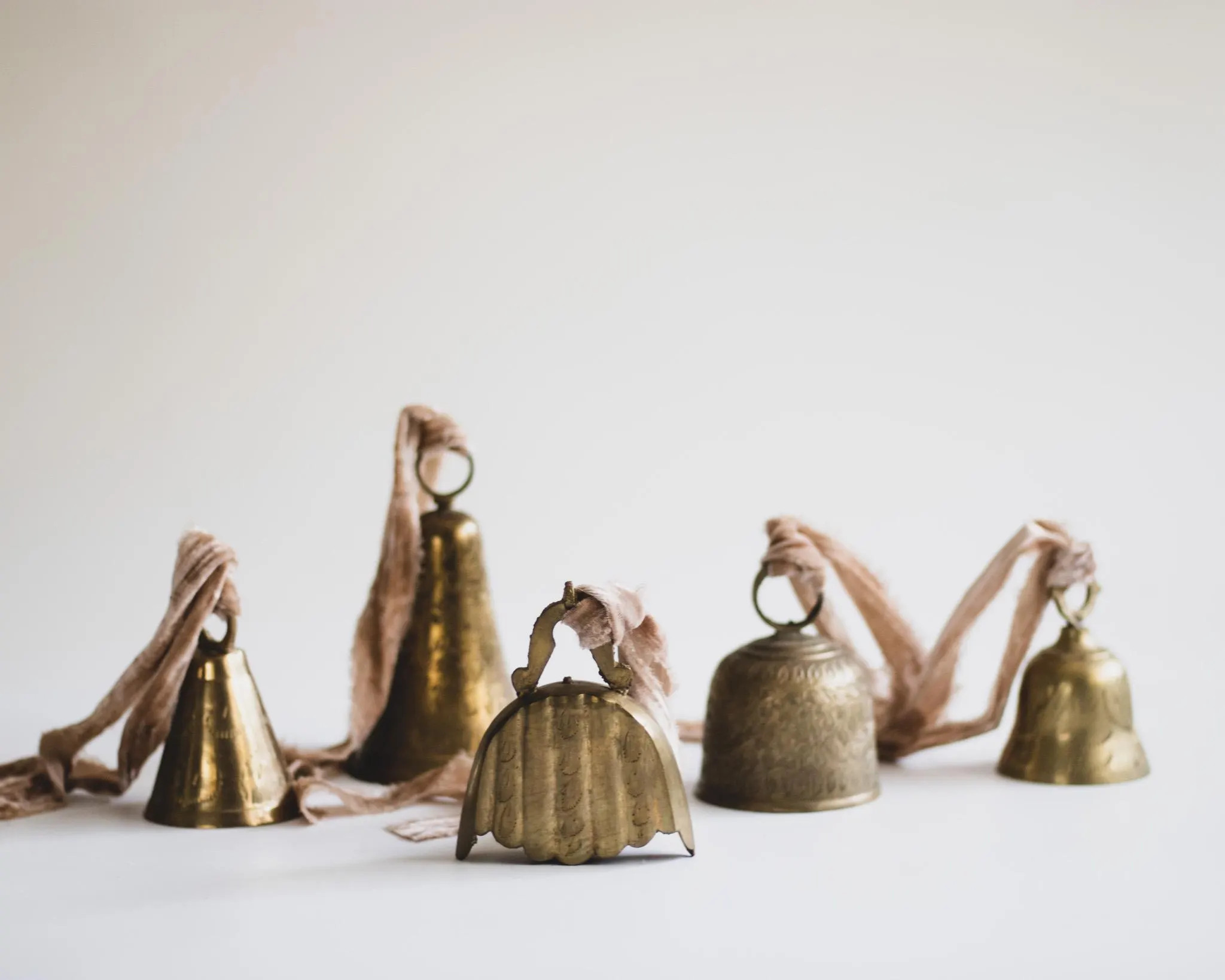 Assorted Vintage Indian Brass Bells With Velvet Ribbon for Christmas: Modern Farmhouse Holiday De... | Etsy (US)