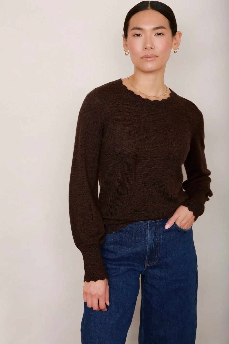 Fleurine Scallop Jumper - Cocoa | WYSE London