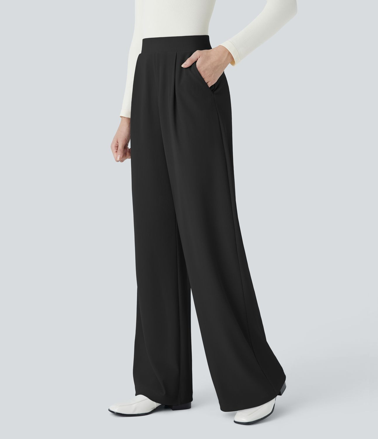 Women’s HalaraFlex™ High Waisted Body Sculpt Waist-Slimming Side Pocket Wide Leg Micro Waffle... | HALARA