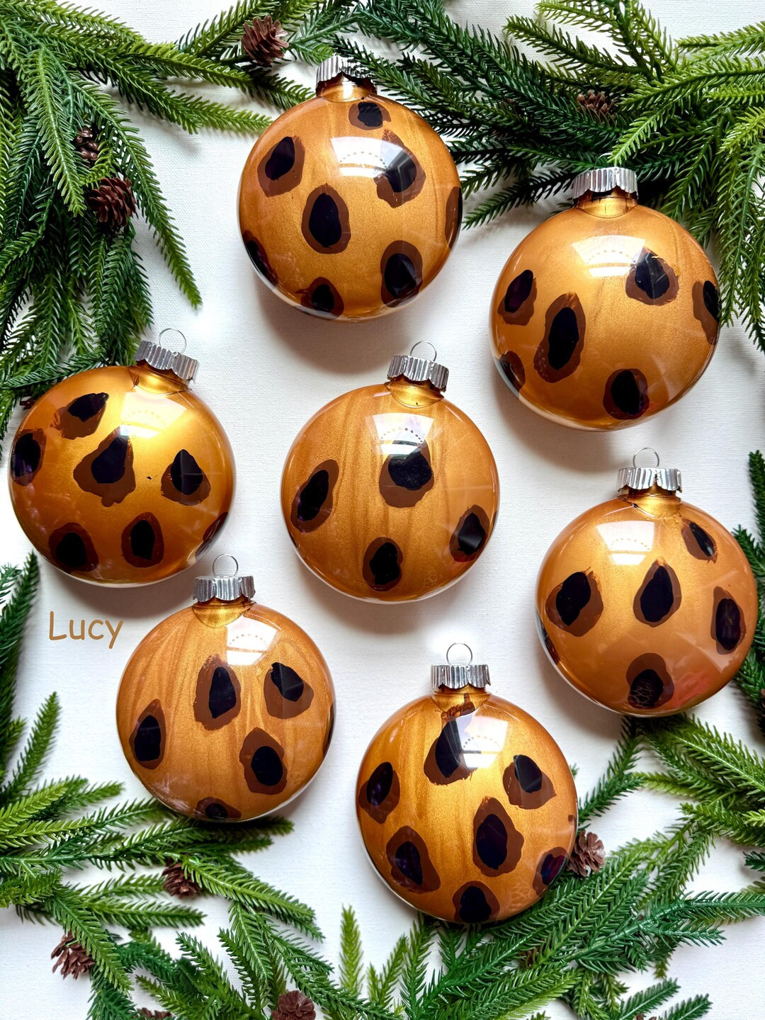 Hand-painted Christmas Disc Ornaments, Set of 7 Shatterproof XL 4 Inches Leopard Print - Etsy | Etsy (US)