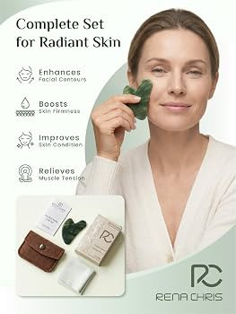 Rena Chris Gua Sha Facial Tools, Jade Guasha Tool for Face - Dark Green | Amazon (US)