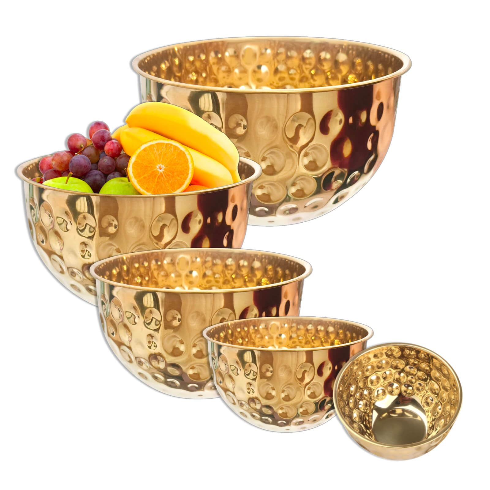5-Piece Stainless Steel Mixing Bowls Set, Metal Hammered Gold Mixing Bowls for Kitchen, Cooking, ... | Amazon (US)