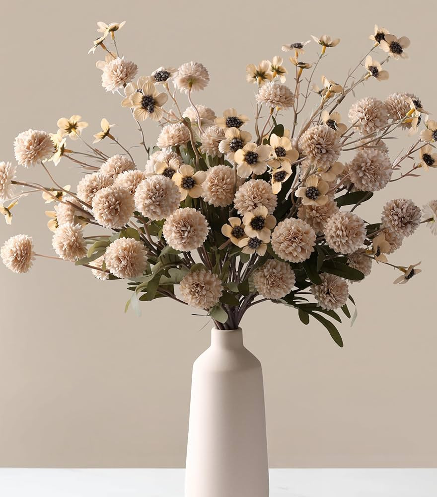 HyeFlora Fake Kiku Flowers, Faux Silk Pompon Mums Artificial Flowers, Chrysanthemum Stems Floral ... | Amazon (US)