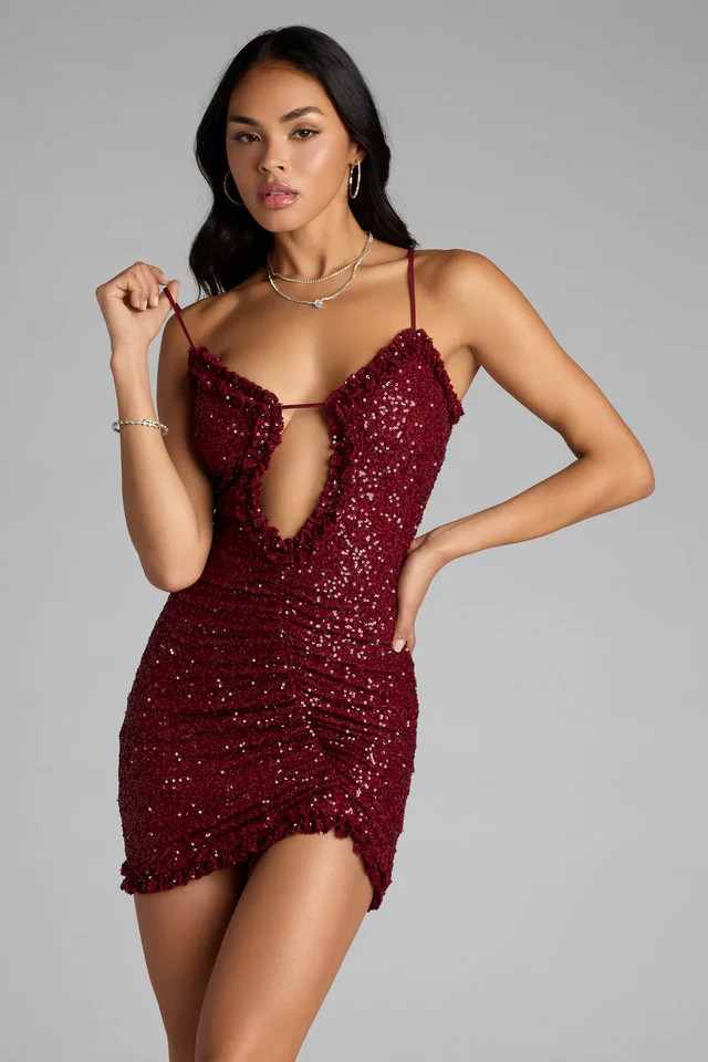 Steal The Spotlight Sequin Ruffle Cutout Mini Dress | Windsor Stores