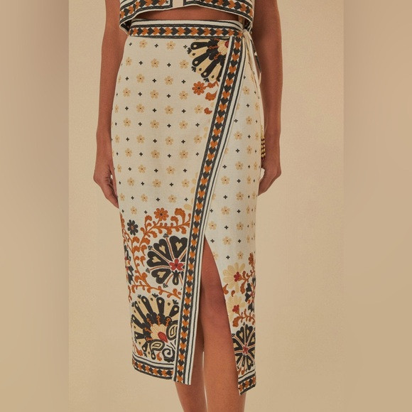 Farm Rio Flower Fan Tapestry off white wrap midi skirt | Poshmark