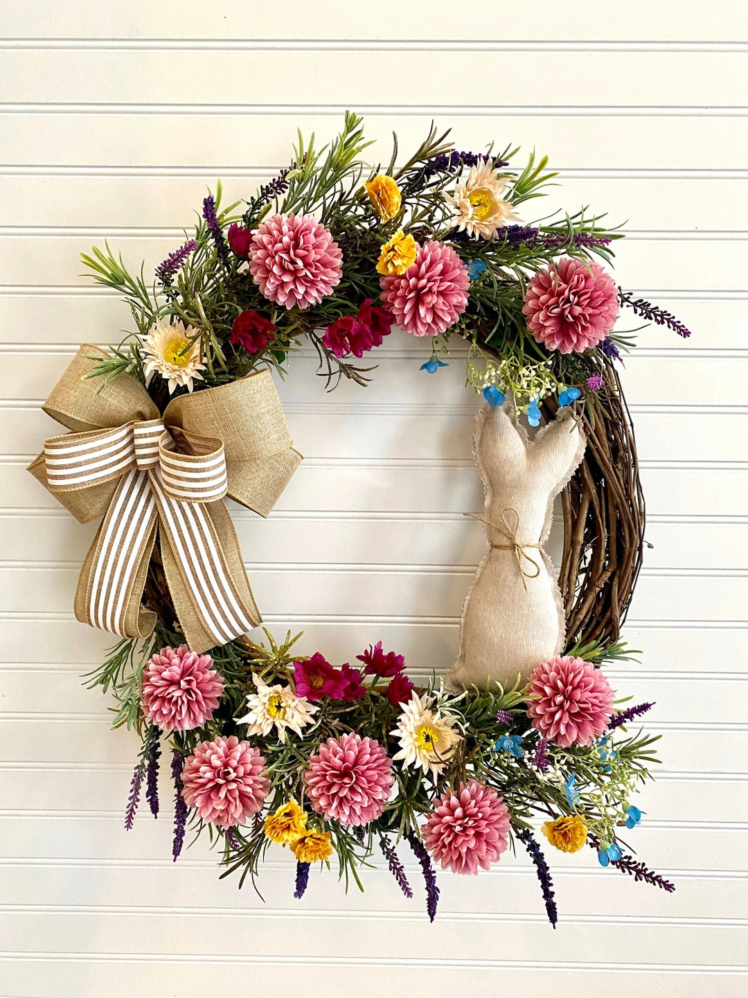 Neutral Spring Bunny Wreath for Front Door, Organic Greenery Decor for Front Porch, Natural Looki... | Etsy (US)