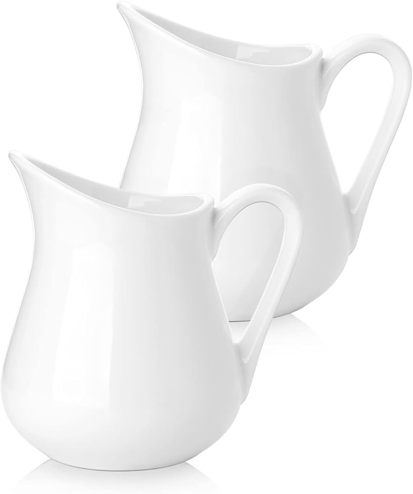 Nucookery 2 Pack (4 Oz) Classic White Fine Porcelain Creamer with Handle,Small Creamer Pitcher Se... | Amazon (US)