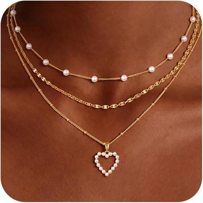 ASCOMY Gold Necklace for Women Layered Necklaces 14K Gold Plated Choker Necklace Layered Cross Pe... | Amazon (US)