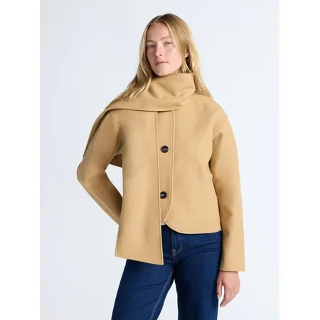 Free Assembly Women s Faux Wool Jacket with Scarf Sizes XS-XXL | Walmart (US)
