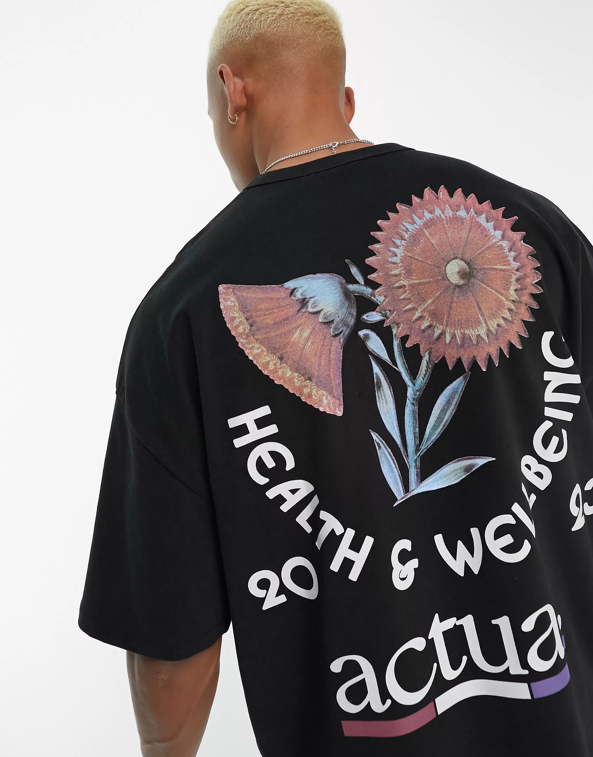 ASOS Actual oversized heavyweight brushed cotton t-shirt with large graphic print in black | ASOS (Global)