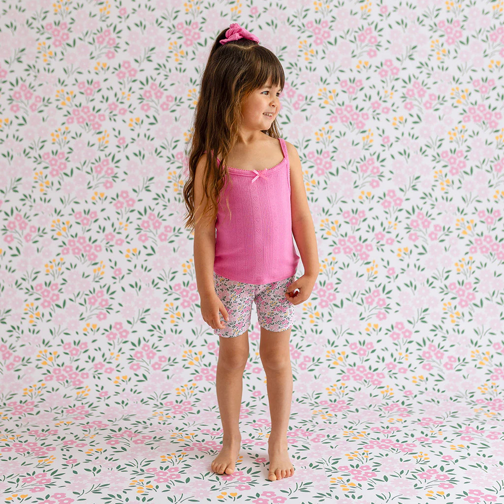 Floral Pointelle Pink Toddler Bike Shorts | Meadow Haze | Posh Peanut
