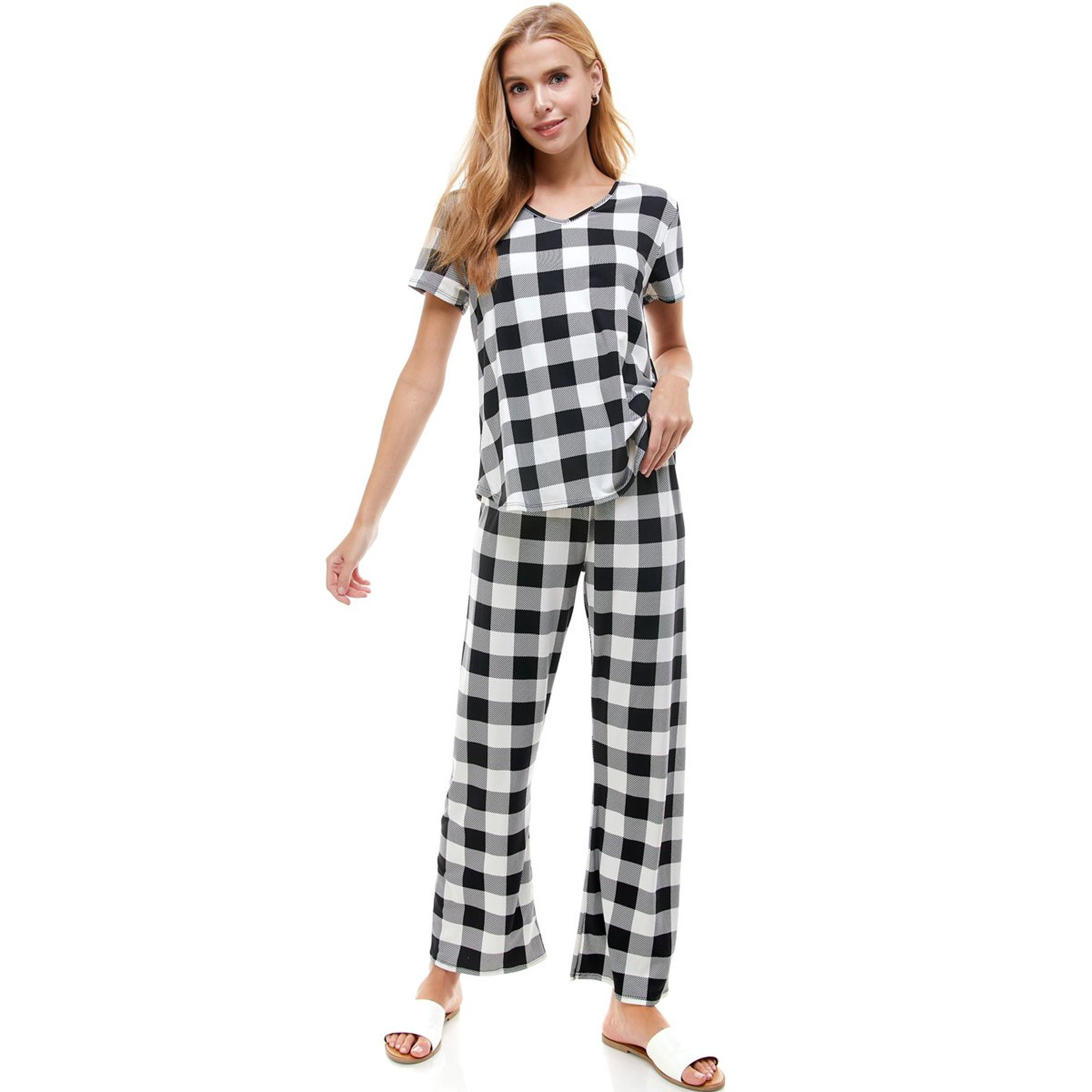 LOUNGEWEAR SET FOR WOMEN CHECKER PRINT PAJAMA | Walmart (US)