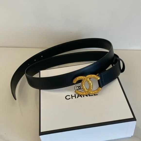 CHANEL Gold Embossed Double C Logo Buckle Belt Black | Poshmark