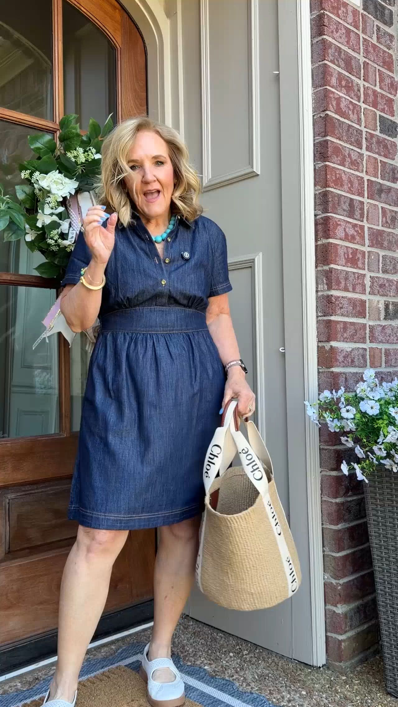  
The audio isn’t working. Let me tell you about this dress. Wearing size 8/medium petite. It’s a lightweight denim almost a chambray. Love how easy it is  
 

#LTKPetite #LTKOver40 #LTKSaleAlert
