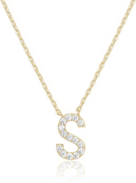 PAVOI 14K White Gold Plated Cubic Zirconia Initial Necklace | Letter Dainty Necklaces for Women | Amazon (US)