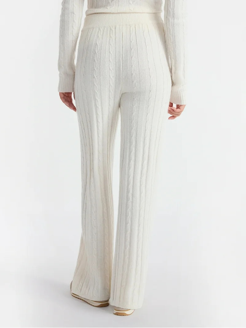 No Boundaries Cable Knit Sweater Wide Leg Pants, 30'' Inseam, Women's | Walmart (US)