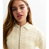 Girls' Cream Cable Knit Zip Through Cardigan New Look | New Look (UK)