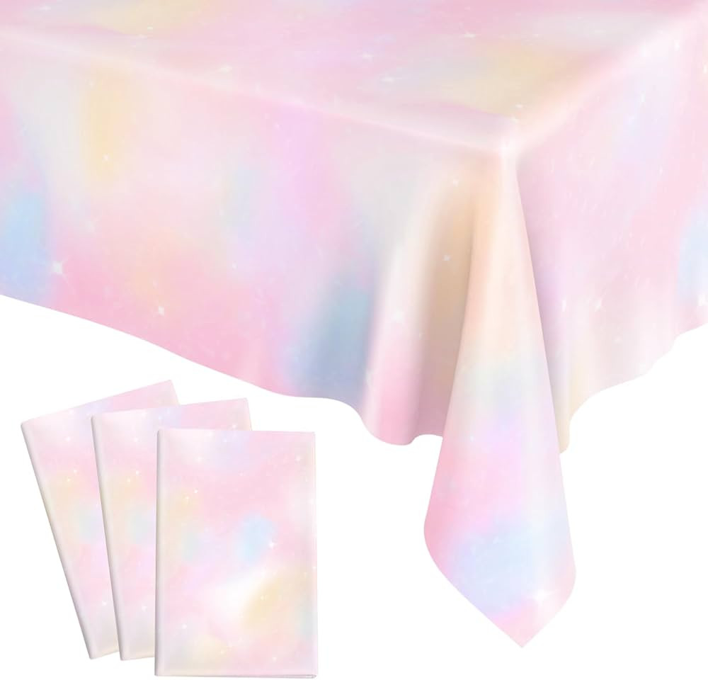 3 Pieces Pastel Rainbow Tablecloth, Plactic Pastel Table Cloths for Parties Disposable, Rectangle... | Amazon (US)