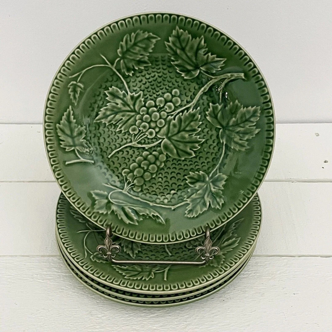 4 Bordallo Pinheiro, Green Vine, 8” Salad Plates, Made In Portugal, Majolica Pottery | Etsy (US)
