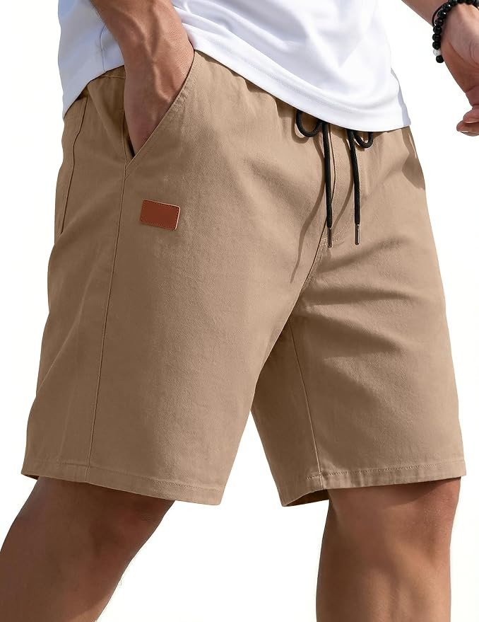 COOFANDY Mens Casual Shorts 9" Chino Cotton Shorts Summer Beach Drawstring Shorts with Pockets | Amazon (US)