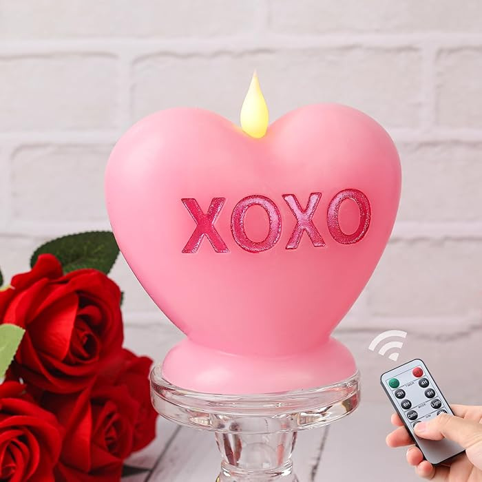 LCZLUMIPRO Valentine's Day Heart Shaped Flameless Candle - Battery Operated LED Realistic Wax Can... | Amazon (US)