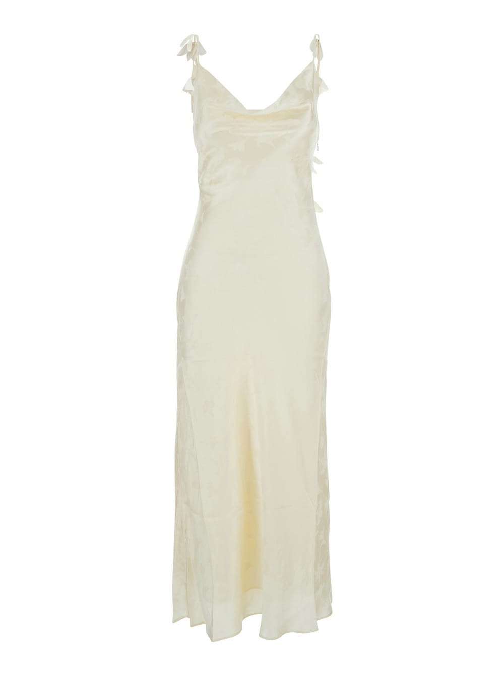 Rotate by Birger Christensen White Dress With Draped Neckline And All-over Floral Motif In Silk Woman | Italist.com US