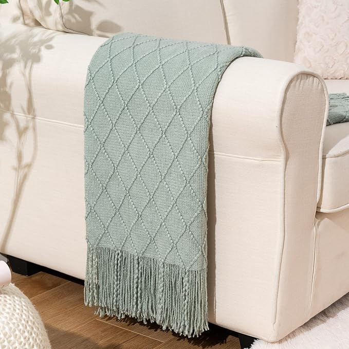 BATTILO HOME Sage Green Throw Blanket for Couch, Boho Bed Throws for Home Decor, Light Blue Throw... | Amazon (US)