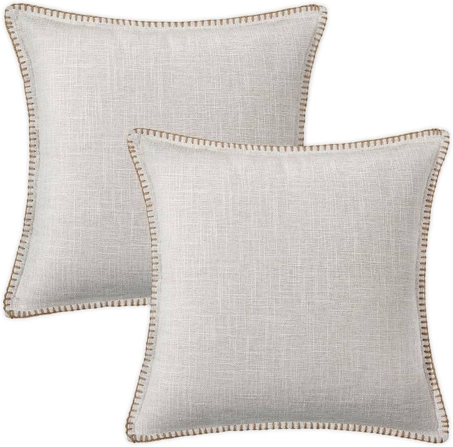 decorUhome Decorative Outdoor Throw Pillow Covers 18x18 Set of 2, Square Linen Farmhouse Pillow C... | Amazon (US)