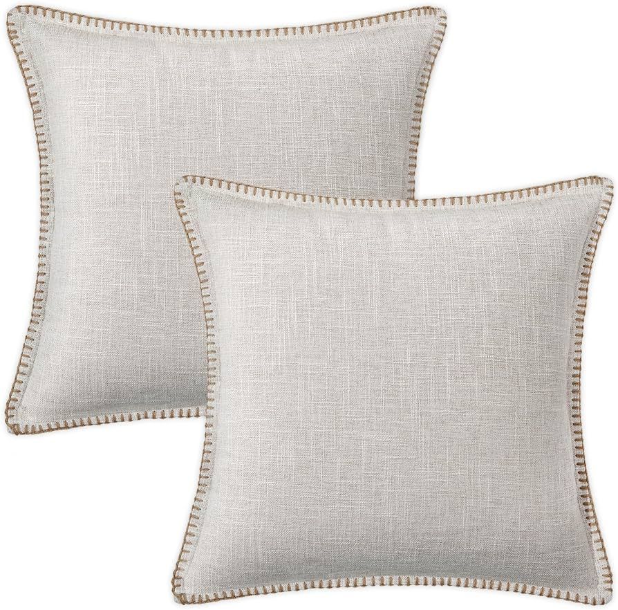 decorUhome Decorative Outdoor Throw Pillow Covers 22x22 Set of 2, Square Linen Farmhouse Pillow C... | Amazon (US)