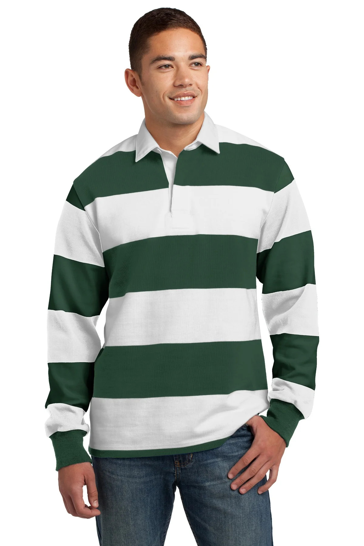 Sport-Tek Classic Long Sleeve Rugby Polo-M (Forest Green/ White) | Walmart (US)