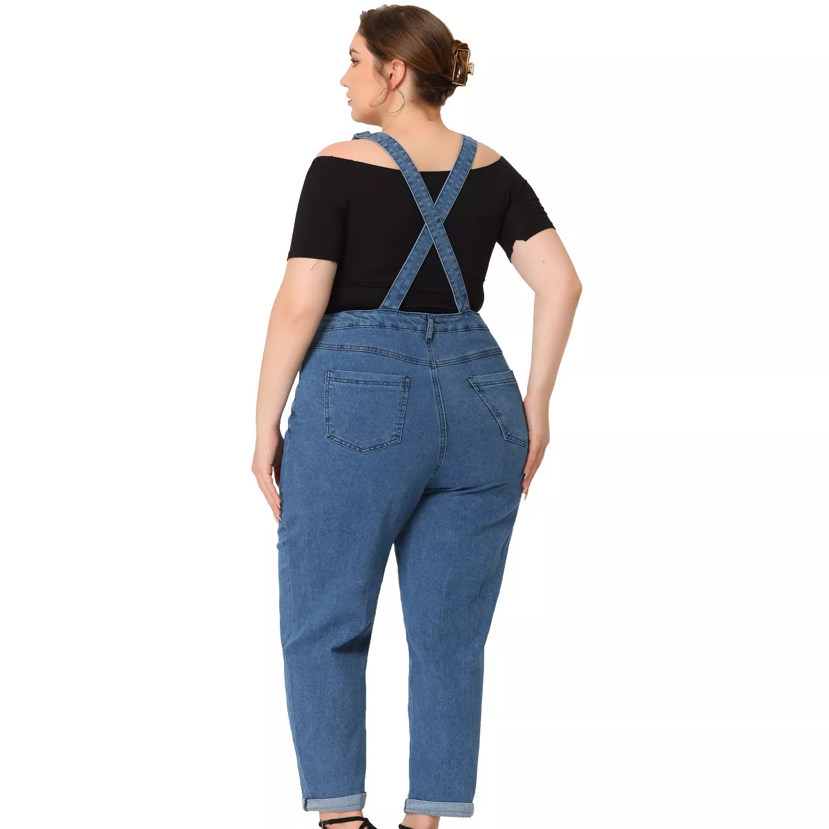 Agnes Orinda Women's Plus Size Adjustable Strap Cross Back Denim Jumpsuits Blue 4X | Target