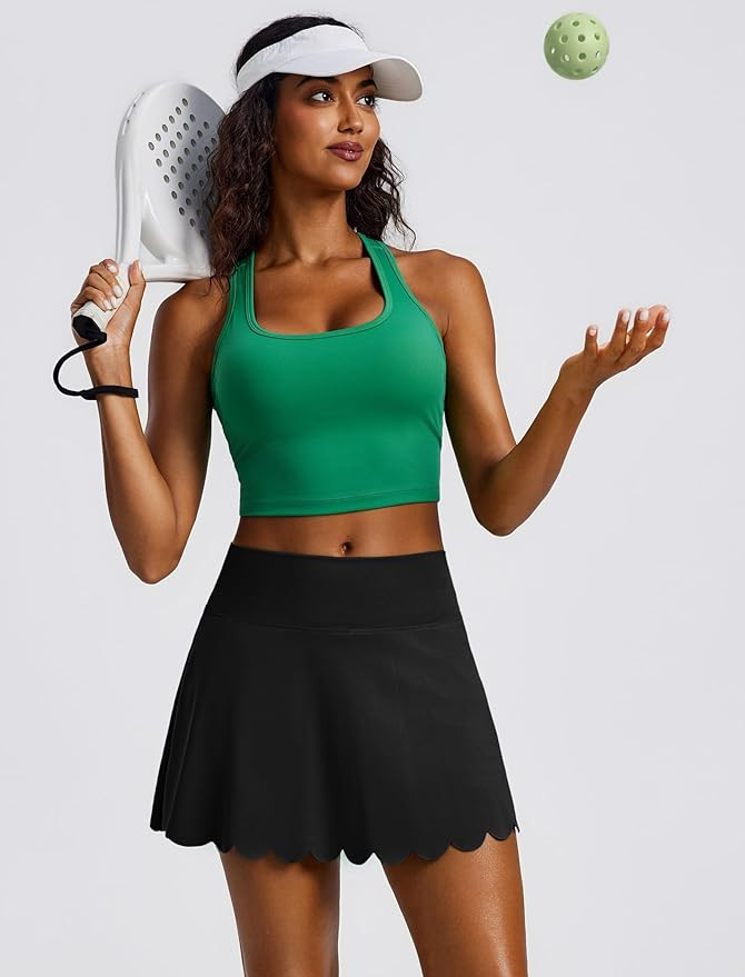 PINSPARK Tennis Skirts for Women Scalloped Hem Golf Skorts with 2 Pockets High Waisted Athletic S... | Amazon (US)