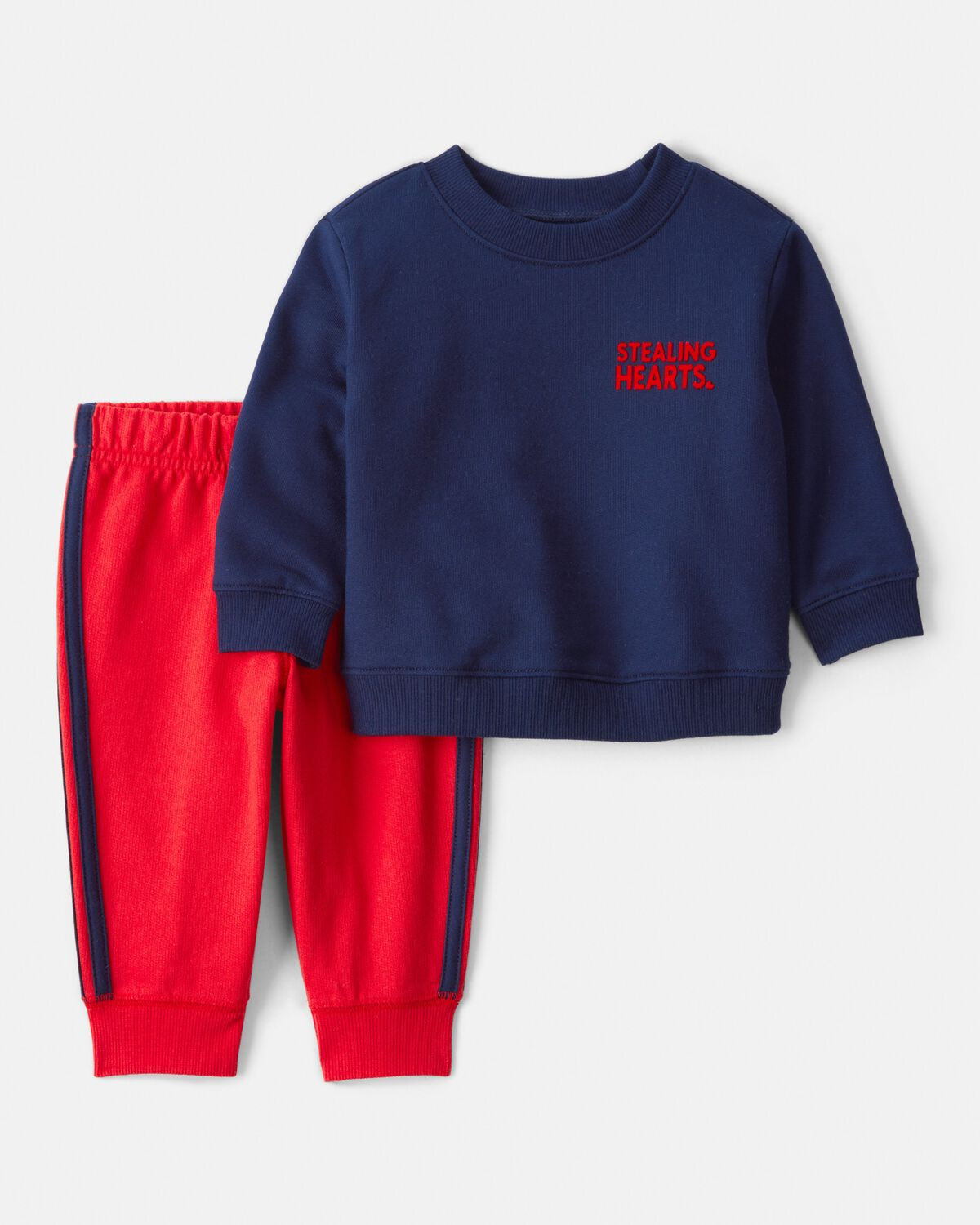 Baby Boy Valentine's Day 2-Piece Heart French Terry Long-Sleeve Tee & Pant Set - Blue | Carter's | Carter's Inc