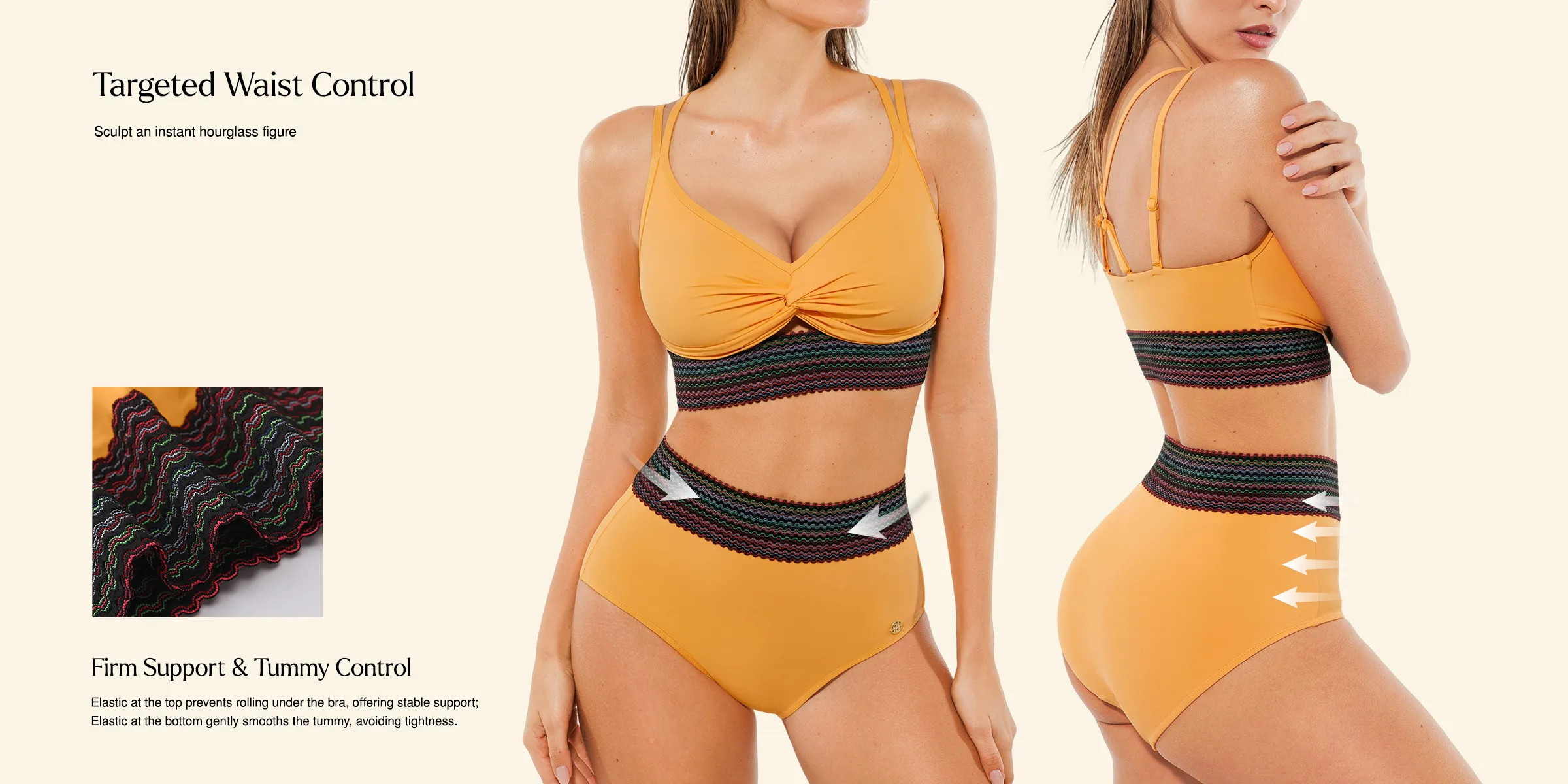 Boho Trim High Waist Tummy Control Bikini Set | Popilush