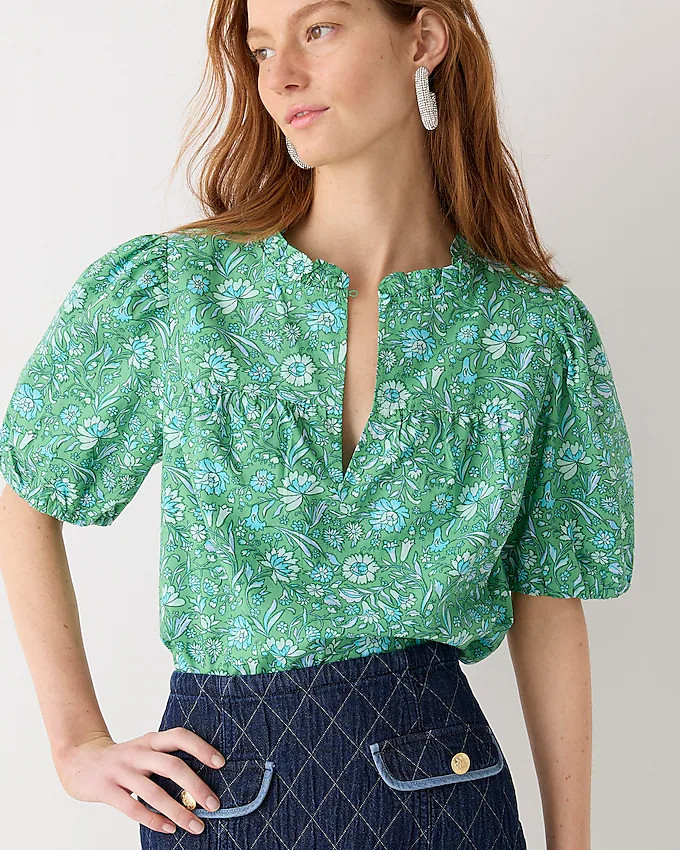 Ruffle-trim short-sleeve top in Liberty® Thorpe Hill fabric | J. Crew US